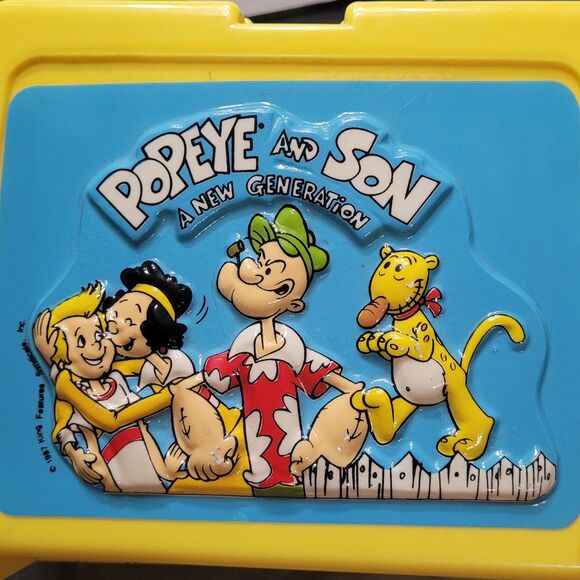 Vtg Popeye And Son A New Generation Yellow Plastic Lunch Box With Thermos - Picture 5 of 7